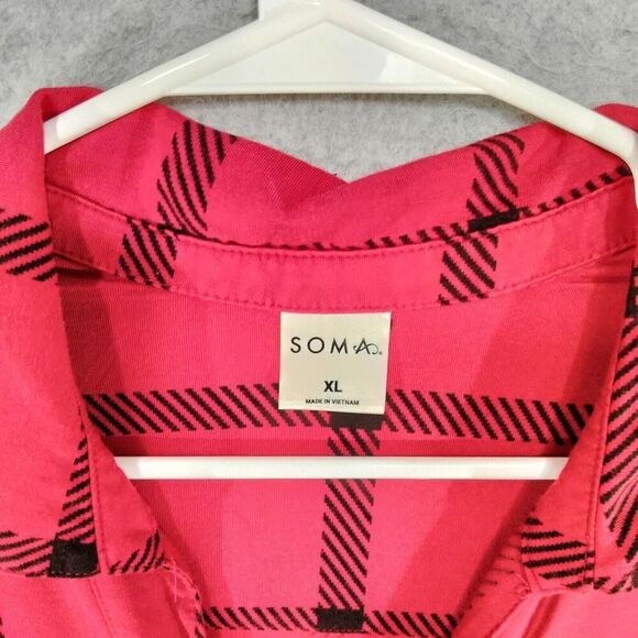 Soma Button Down Pajama Top Womens Sz XL Red Black Cool Nights Notch Long Sleeve - Picture 7 of 12